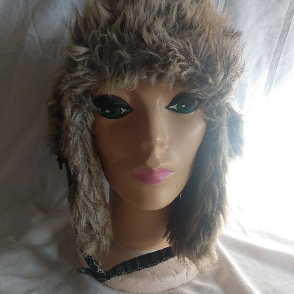 Plaid  Aviator Trapper Hat Winter Ski Cap Faux Fur with earflaps